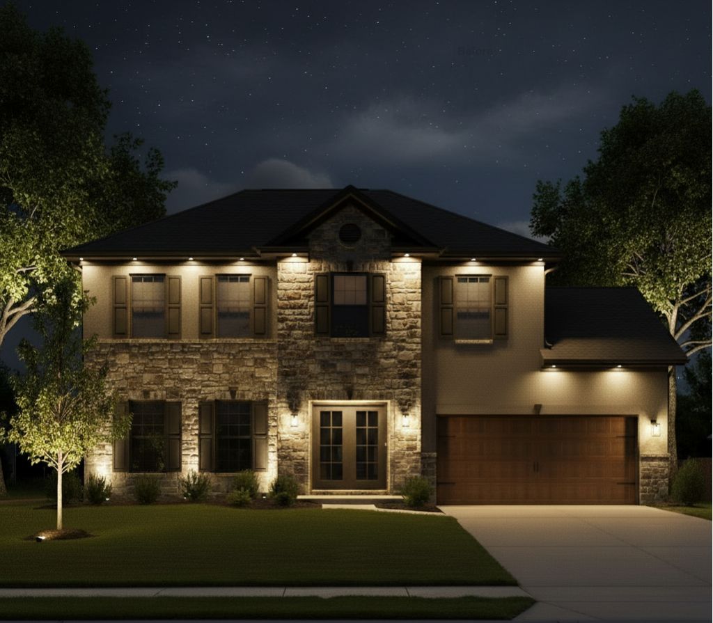 House after professional lighting installation - illuminated and beautiful