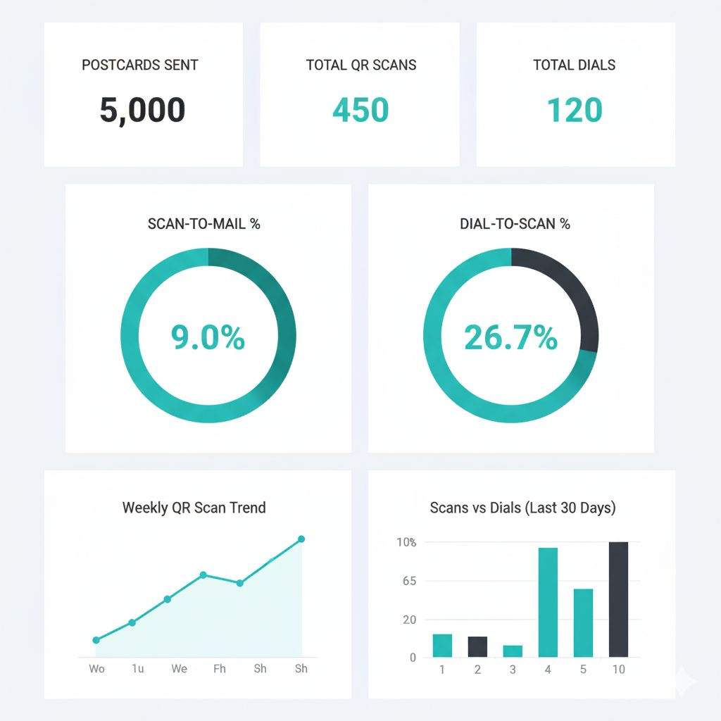 Performance tracking dashboard showing scans, dials, and lead analytics